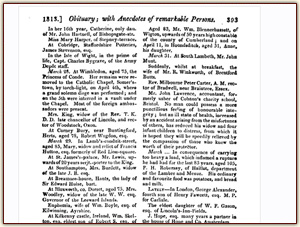 Robert's obituary in the Gentleman's Magazine 1813